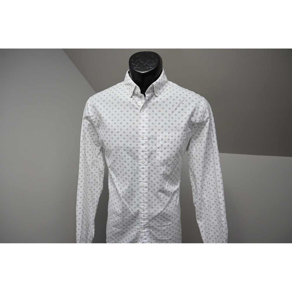 Express Button Up Dress Shirt Mens Small White Fireworks 4th Of July Long Sleeve